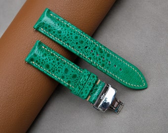 Exotic Green Leather Watch Strap: Handmade Custom Sizes