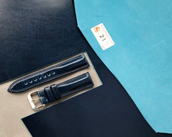 Shinki Hikaku Shell Cordovan Leather Strap,  Blue Watch Strap, 14mm 16mm 17mm 18mm 19mm 20mm 21mm 22mm 23mm 24mm 26mm