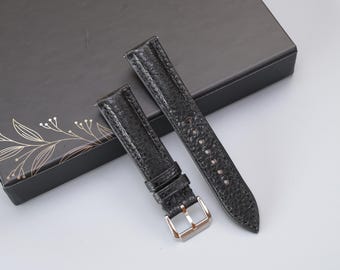 Handmade Black Leather Watch Strap: Custom Sizes