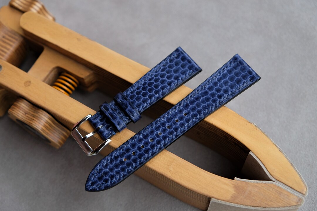Snakeskin Watch Band, Dark Blue Watch Band, Handmade Watch Band