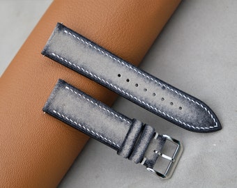 Correa de reloj de ante gris oscuro hecha a mano: banda de 14 mm a 26 mm