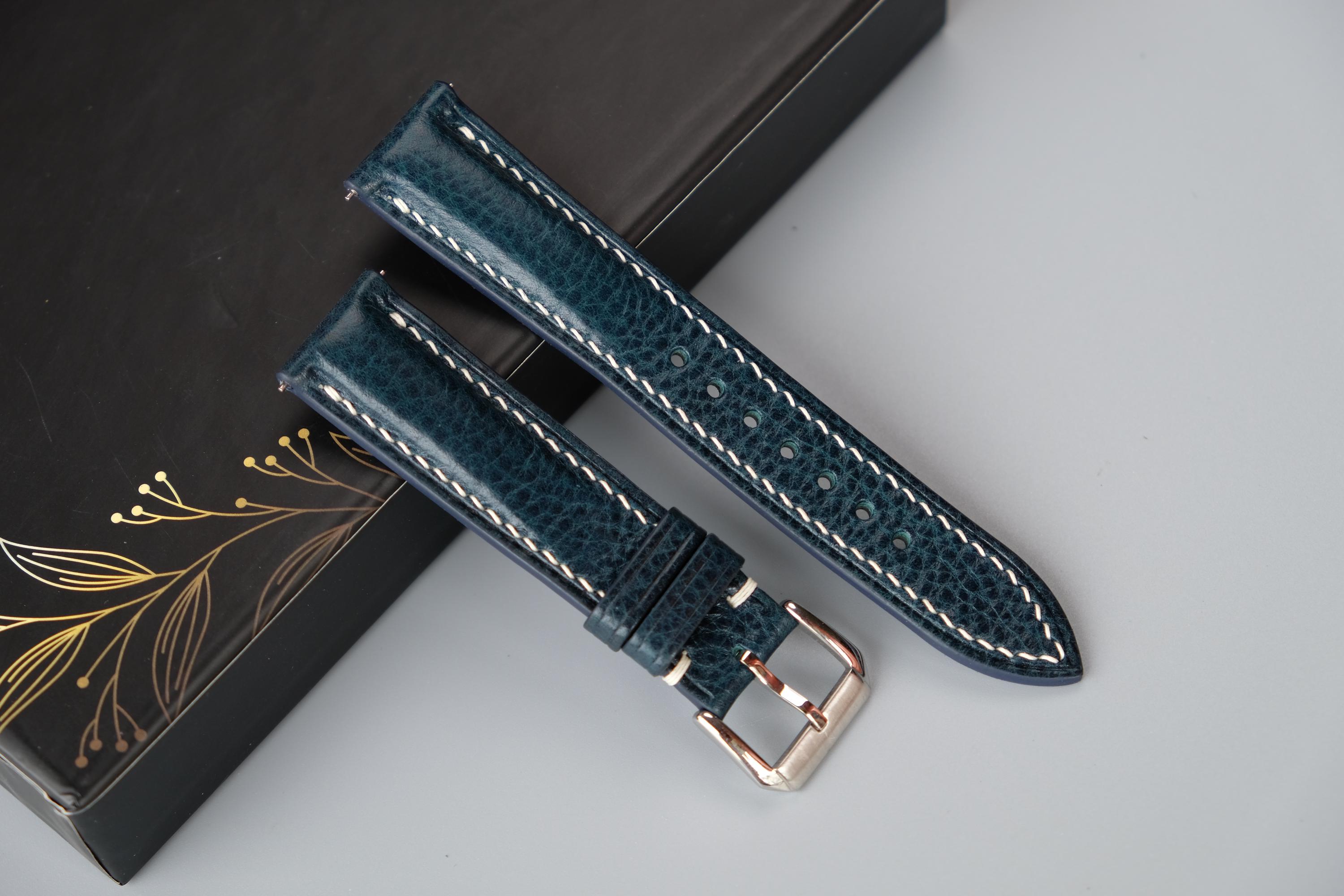 Handmade Prussian Blue Leather Watch Strap: Custom Sizes