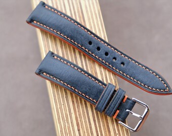 Pueblo Leather Watch Strap, Dark Blue Watch Strap, Vintage Watch Strap, Handmade Watch Strap, 26mm 24mm 23mm 22mm 21mm 20mm 19mm 18mm...