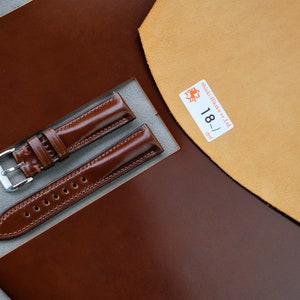 Shinki Hikaku Shell Cordovan Leather Strap,  COGNAC Watch Band, 14mm 16mm 17mm 18mm 19mm 20mm 21mm 22mm 23mm 24mm 26mm
