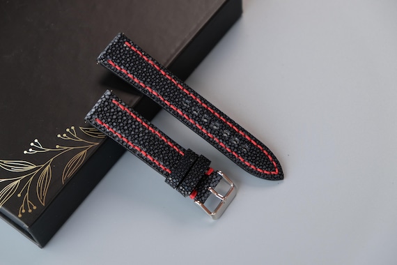 Black Stingray Leather Watch Strap: Handmade Custom Band