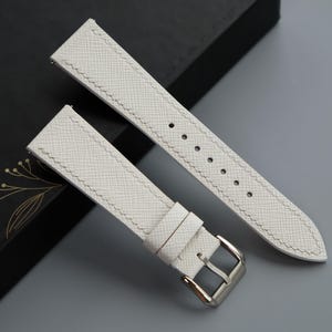 White Saffiano Leather Watch Strap, Custom Watch Strap, Handmade Watch Strap, 26mm 24mm 23mm 22mm 21mm 20mm 19mm  18mm 17mm 16mm 14mm 12mm