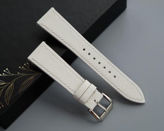 White Saffiano Leather Watch Strap: Handmade Custom Band