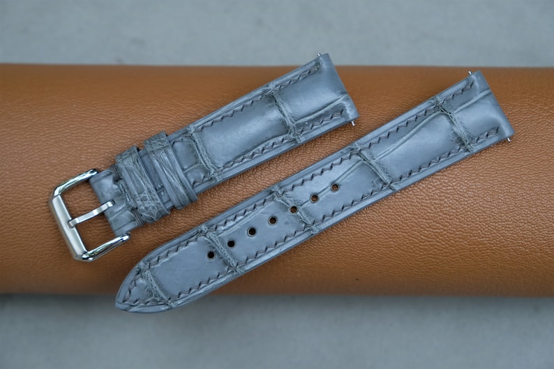 Gray Alligator Leather Watch Band, Custom Watch Band, Vintage Watch Band, Handmade Watch Band, 26mm 24mm 23mm 22mm 21mm 20mm 19mm 18mm 17mm image 4