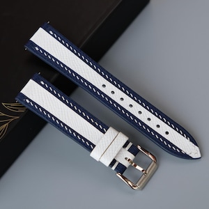 Navy Mixed White Epsom Leather Watch Strap, Custom Watch Strap, 26mm 25mm 24mm 23mm 22mm 21mm 20mm 19mm 18mm
