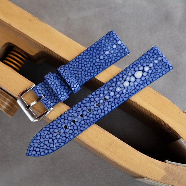 Stingray Leather Watch Band, Blue Watch Band, Handmade Watch Band, Custom Watch Band, 26mm 24mm 23mm 22mm 21mm 20mm 19mm 18mm 16mm...
