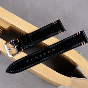 Shell Cordovan leather strap, Black watch band, Vintage watch band, handmade watch band, custom watch band, 26mm 24mm 23mm 22mm 21mm 20mm...