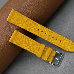 Saffiano Watch Strap, Yellow Watch Strap, Handmade Watch Strap, Custom Watch Strap, 26mm 24mm 23mm 22mm 21mm 20mm 19mm 18mm 17mm 16mm 14mm
