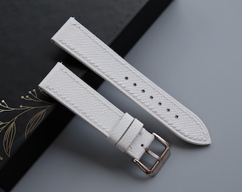 White Epsom Leather Watch Strap: Custom Handmade Band