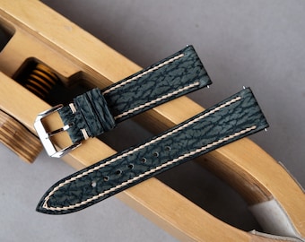 Shark Leather Watch Band: Moss Green Strap, Handmade