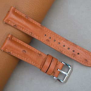 Handmade Brown Ostrich Leather Watch Strap: Custom Sizes