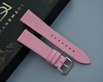 Correa de reloj de cuero Alran Chevre hecha a mano: correa personalizada rosa claro
