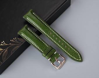 Handmade Green Leather Watch Strap - Custom Sizes