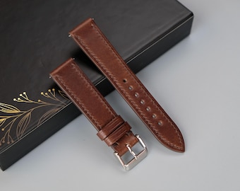 Handmade Brown Italian Leather Watch Strap - Custom Sizes From 26mm  to 10mm