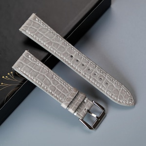Light Gray Watch Strap, Custom Watch Strap, Handmade Watch Strap, 26mm 24mm 23mm 22mm 21mm 20mm 19mm 18mm 17mm 16mm 15mm 14mm 12mm