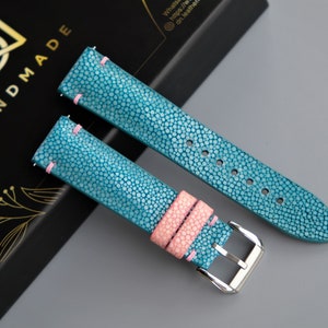 Handmade Turquoise Stingray Leather Watch Band (26mm-16mm)