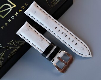 White Ostrich Leather Watch Strap, Handmade Strap