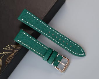 Green Taiga Leather Watch Strap: Handmade Custom Sizes