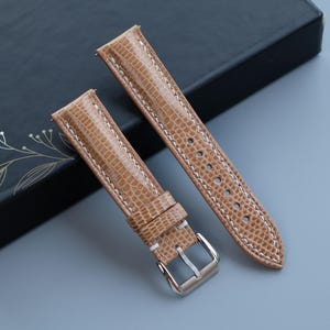 Warm Beige Lizard Leather Watch Strap - Custom Sizes From 26mm to 10mm