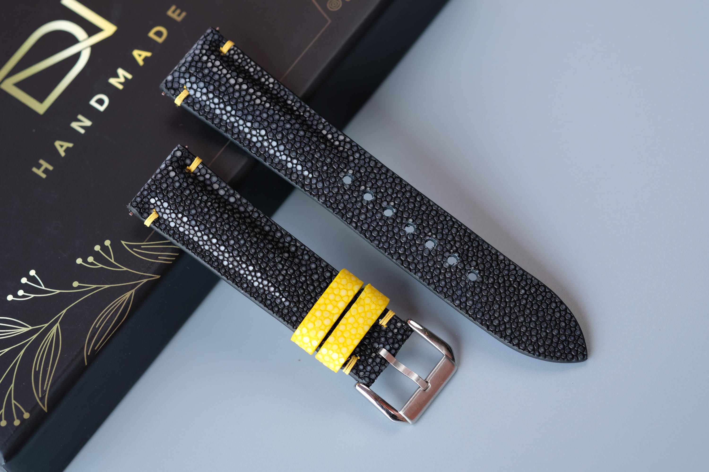 Black Stingray Leather Watch Strap: Custom Handmade Band
