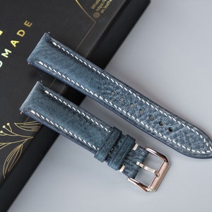 Handmade Denim Blue Leather Watch Strap: Custom Sizes