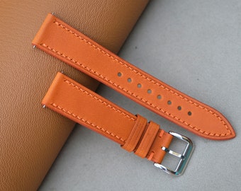 Orangefarbenes BUTTERO Lederarmband für Uhren, handgefertigt im Vintage-Stil, 16 mm-26 mm
