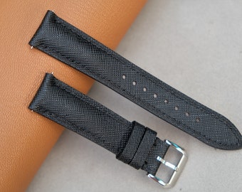 Saffiano Leather Watch Strap, Black Watch Strap, Custom Watch Strap 26mm25mm24mm23mm22mm21mm20mm19mm18mm17mm16mm