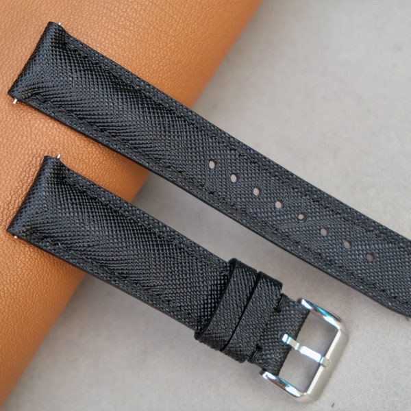 Saffiano Leather Watch Strap, Black Watch Strap, Custom Watch Strap 26mm25mm24mm23mm22mm21mm20mm19mm18mm17mm16mm