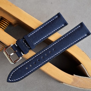 Canvas Watch Strap, Dark Blue Watch Strap, Vintage Watch Strap, Custom Watch Strap, 26mm 24mm 23mm 22mm 21mm 20mm 19mm 18mm 17mm 16mm 14mm