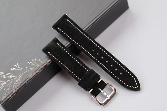 Handmade Black Suede Leather Watch Strap: Custom Sizes