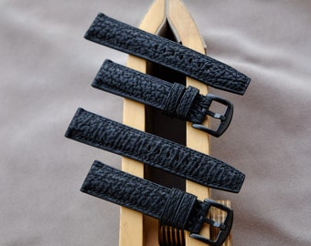Handmade Black Shark Skin Watch Band: Custom Vintage Style