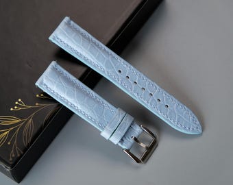 Baby Blue Alligator Leather Watch Strap - Custom Handmade