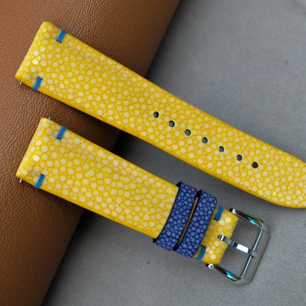 Stingray leather watch band, Yellow watch band, handmade watch band, 26mm 24mm 23mm 22mm 21mm 20mm 19mm 18mm 17mm 16mm 14mm...