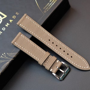 Epsom Leather Watch Strap, Gray Watch Strap, Handmade Watch Strap, Vintage Watch Strap, 26mm 24mm 23mm 22mm 21mm 20mm 19mm 18mm 17mm 16mm 14