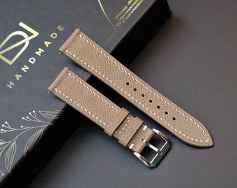 Epsom Leather Watch Strap, Gray Watch Strap, Handmade Watch Strap, Vintage Watch Strap, 26mm 24mm 23mm 22mm 21mm 20mm 19mm 18mm 17mm 16mm 14