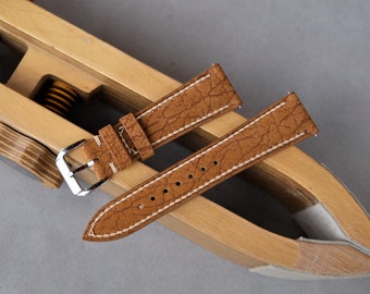 Correa de reloj de piel de tiburón hecha a mano: correa de piel de vacuno amarilla (14 mm-26 mm)