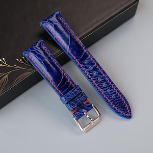 Blue Ostrich Leather Watch Strap - Custom Sizes From 26mm to 10mm