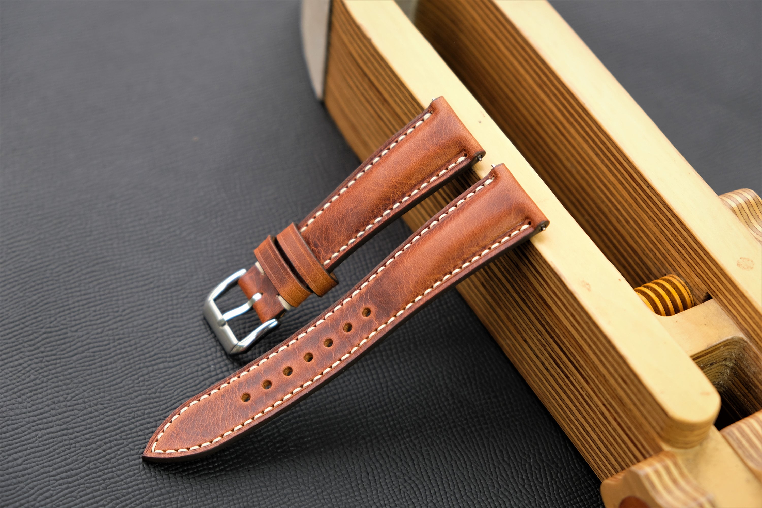 Vachetta leather watch strap. Ranger cognac color. Handmade in Finland