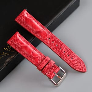 Red Ostrich Leather Watch Strap, Custom Watch Strap, Handmade Watch Strap, 26mm 24mm 23mm 22mm 21mm 20mm 19mm 18mm 17mm 16mm 14mm 12mm