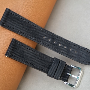 Handmade Black Canvas Watch Strap: Vintage Style, Custom Sizes