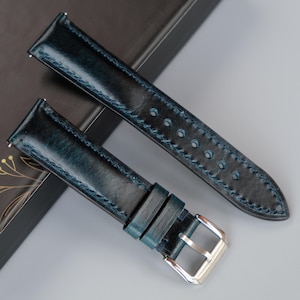 Dark Blue Calf Leather Watch Strap, Custom Watch Strap, 26mm 25mm 24mm 23mm 22mm 21mm 20mm 19mm 18mm 16mm 15mm 14mm 12mm