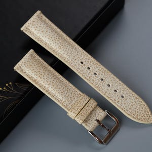 Beige Embossed Leather Watch Strap: Custom Handmade Band