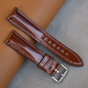 COGNAC Shinki Hikaku Shell Cordovan Leather Strap, 14mm 16mm 17mm 18mm 19mm 20mm 21mm 22mm 23mm 24mm 26mm
