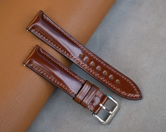 COGNAC Shinki Hikaku Shell Cordovan Leather Strap, 14mm 16mm 17mm 18mm 19mm 20mm 21mm 22mm 23mm 24mm 26mm