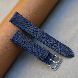 Nubuck Ostrich Watch Strap, Dark Blue Watch Strap, Custom Watch Strap, 26mm 24mm 23mm 22mm 21mm 20mm 19mm 18mm 17mm 16mm 14mm 12mm