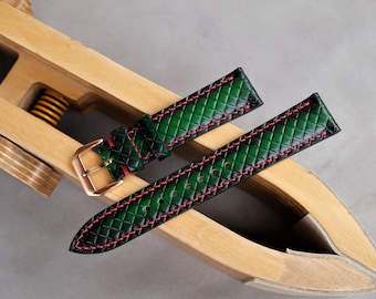 Vegetable-Tanned Leather Watch Strap: Green Handmade Band